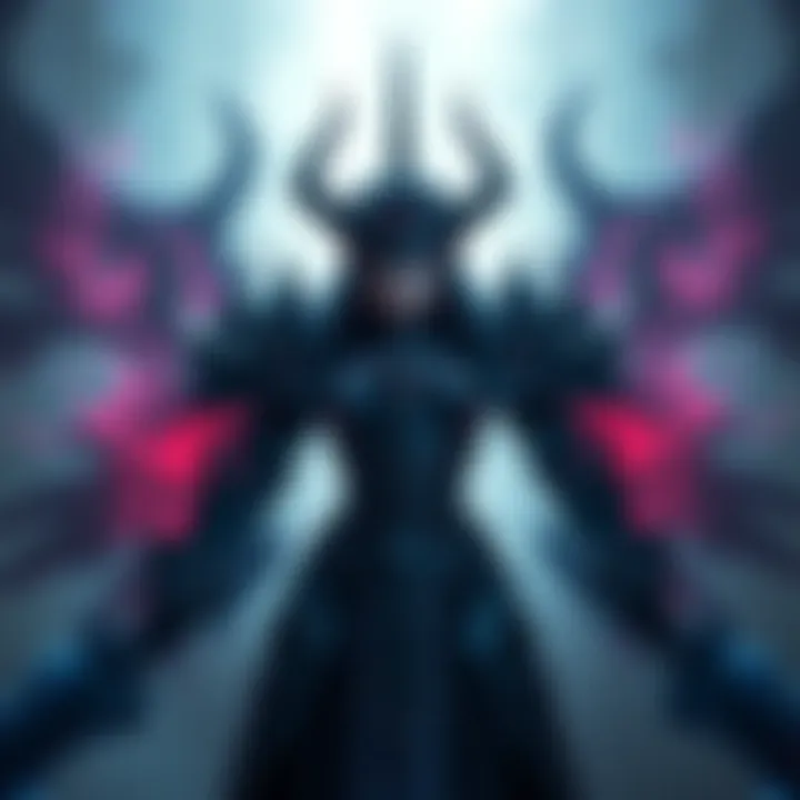 Albedo, a powerful character from Overlord, stands confidently in her dark armor with a graceful expression, surrounded by a mystical background.