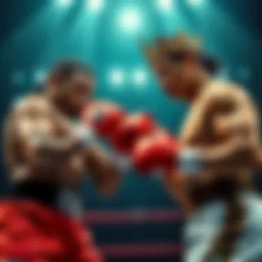 Muhammad Ali and Apollo face off in a boxing ring, showcasing their unique fighting styles