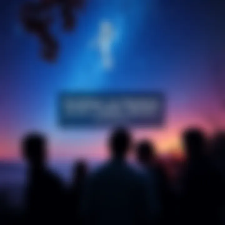 Alien Encounter in Society A group of people discussing the possibility of aliens while looking at the night sky filled with stars.