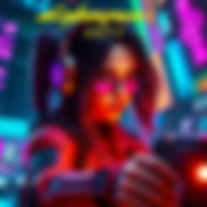 Alita in Cyberpunk 2077 Alita showcases her gaming skills in the vibrant world of Cyberpunk 2077, surrounded by neon lights and futuristic elements.