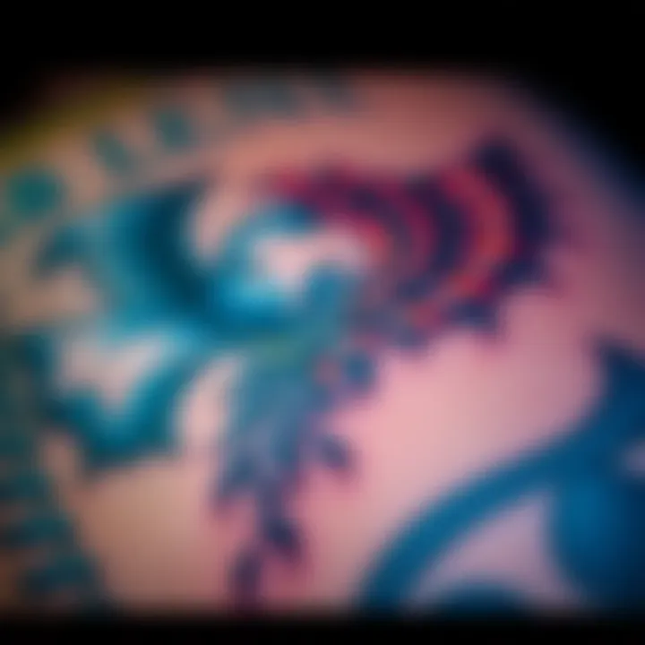A close-up of a unique Alphonse tattoo on skin, showing intricate details and vibrant colors, symbolizing personal identity.