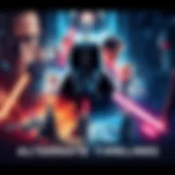 A visual representation of different movie posters colliding, symbolizing alternate timelines and changes in film canonization.