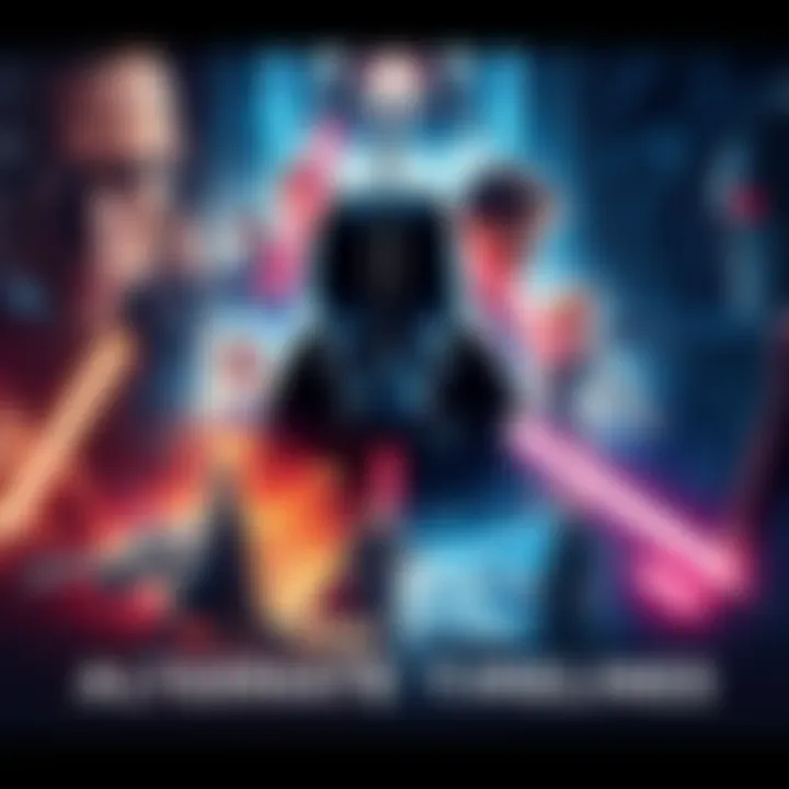 A visual representation of different movie posters colliding, symbolizing alternate timelines and changes in film canonization.