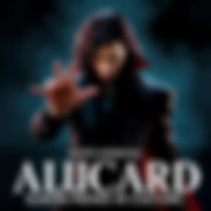 Alucard striking a powerful pose with a dark background, showcasing his vampire-like features