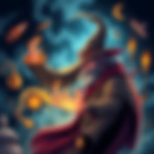 A creative illustration of an American sorcerer casting spells, surrounded by symbols of magic and folklore, representing cultural storytelling.