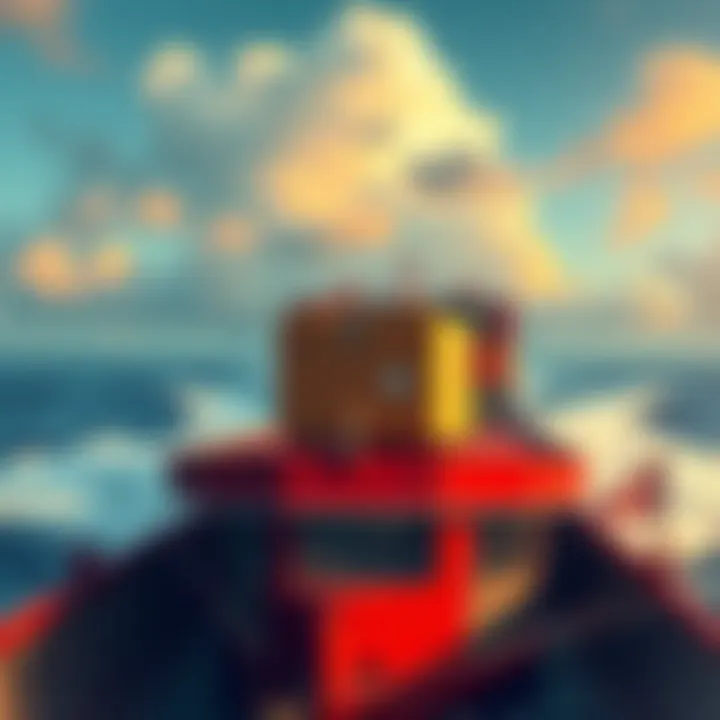 Amiami parcel being shipped on a boat with waves in the background, illustrating shipping costs affected by gas prices