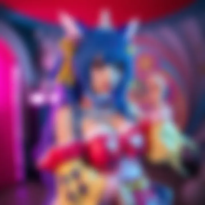 Nymphahri showcases her detailed Amo Empool cosplay, featuring vibrant colors and intricate design, posing confidently in front of a creative backdrop.