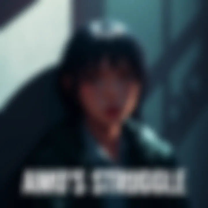 Amo is sitting alone, looking contemplative and distressed, surrounded by shadows that reflect her inner turmoil.