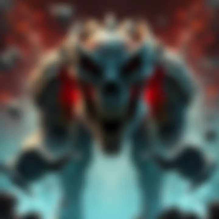 A muscular titan with a skull-like face and strong human teeth, displaying powerful claws, showcasing its strength and design.