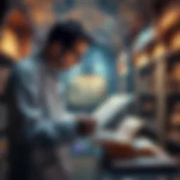 An archaeologist examines ancient scrolls in a museum, highlighting a roster that has been dormant for centuries.