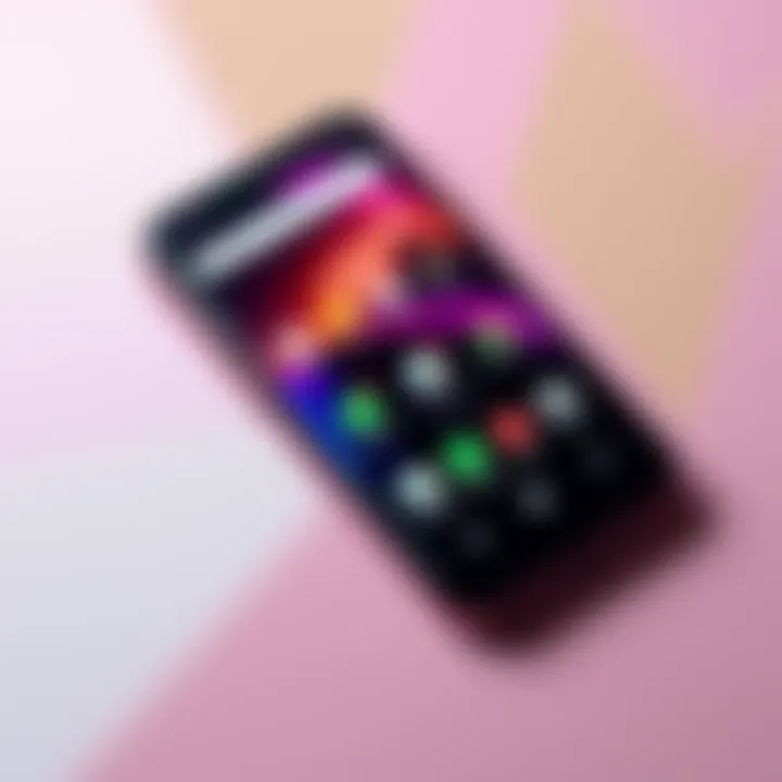 Android 13 features on a smartphone A smartphone displaying the main features of Android 13 with an updated interface and icons