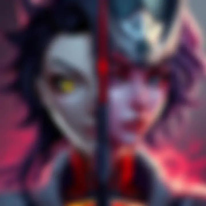 Android 21 Character Portrait A portrait of Android 21 showing her contrasting light and dark sides, with a playful expression and a serious gaze, emphasizing her dual nature in the game.