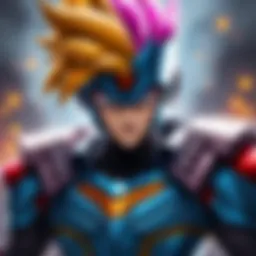 Android 18 wearing dynamic Saiyan armor with a determined expression, ready for battle.