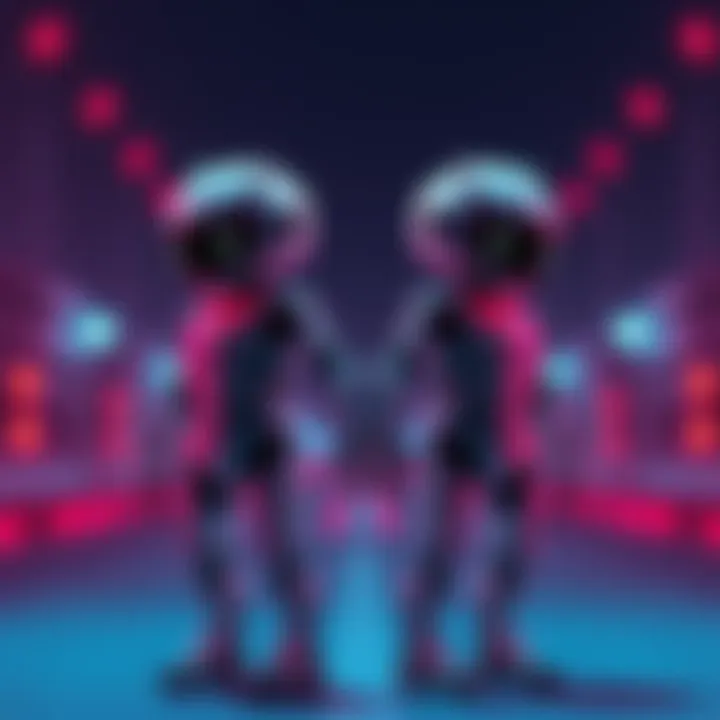 Two android twins standing side by side, showcasing their unique designs and features, inviting people to choose a favorite.