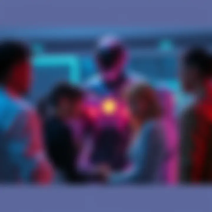 Android and human debate A group of people discussing whether losing virginity to an android counts, with a futuristic android character in the background.