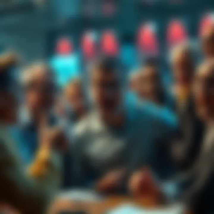 A group of people expressing anger and frustration during a debate about fish in an online forum setting