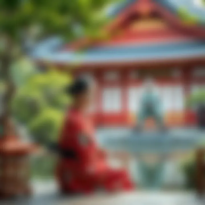 Ani sitting in a traditional Japanese garden, sharing her thoughts on cultural experiences