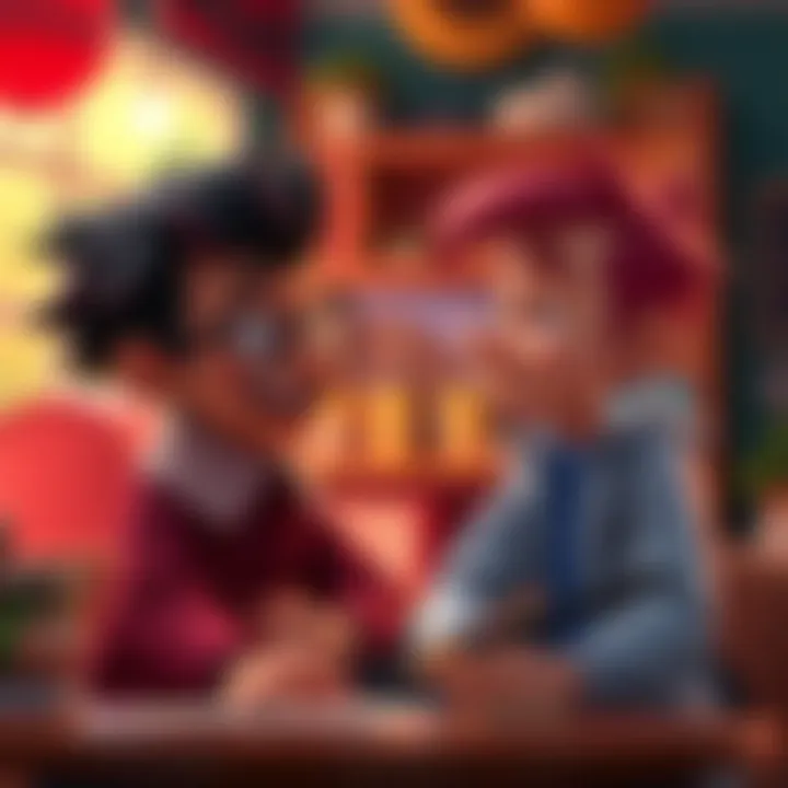 Two animated characters engaging in witty banter, showcasing sharp humor and clever dialogue in a colorful setting