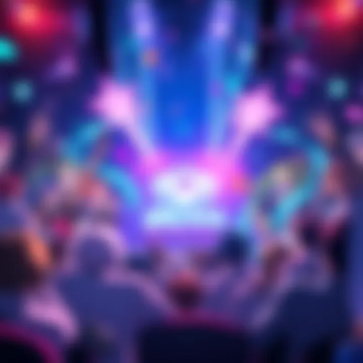 Colorful animated characters gathered around a glowing Miku Miku BEAM logo, showcasing excitement and community engagement