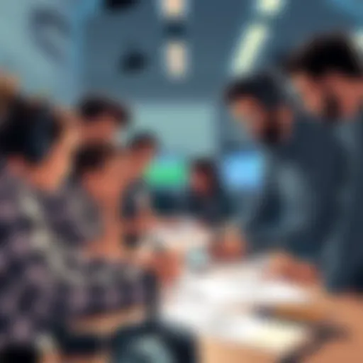A group of animators collaborating on the animation process for OPM S3, featuring sketches and digital tools in use.