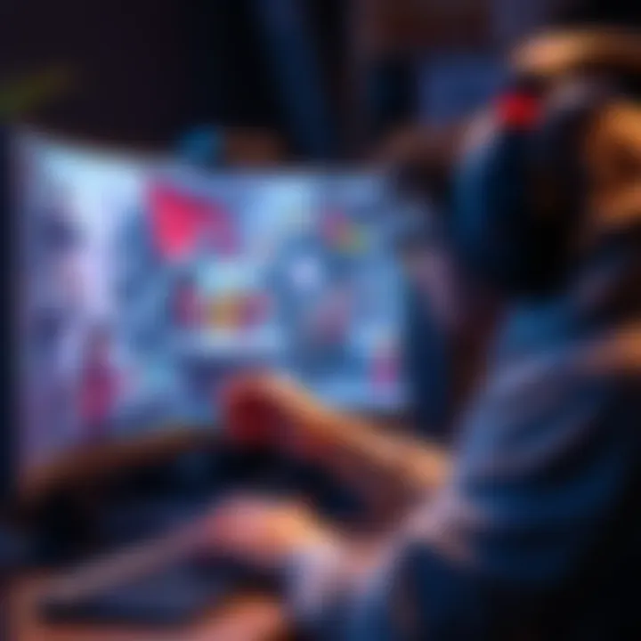 An animator focused on a computer screen, creating a detailed animation with multiple characters and backgrounds