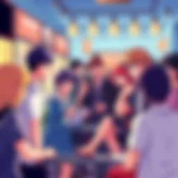 Anime Discussion Thread A colorful illustration of people discussing various anime shows and sharing recommendations in a lively online forum setting.