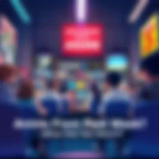 Group of people discussing various anime series with images and signs of popular past shows on display