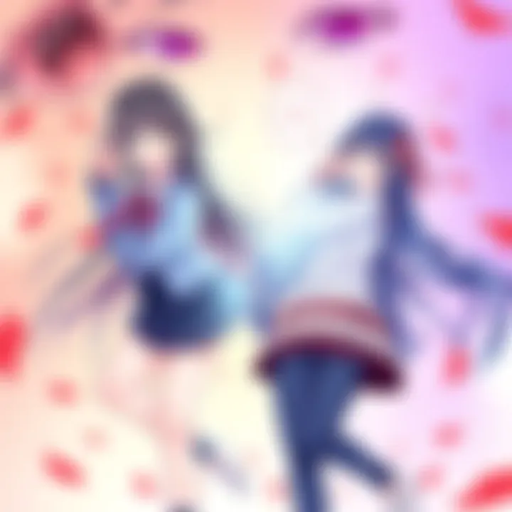 Illustration of anime characters with ecchi themes Two anime characters in playful poses, showcasing ecchi elements, with an expressive background conveying mixed emotions.