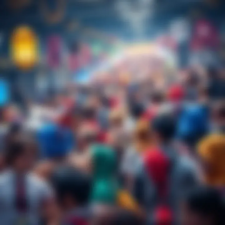 Crowd of people in colorful cosplay outfits enjoying Anime Expo activities