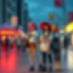 Group of young people wearing anime-inspired outfits at a street festival in 2025