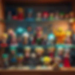 Anime Figure Collection A colorful display of various anime figures arranged on a shelf, showcasing different characters and styles for decorative purposes.