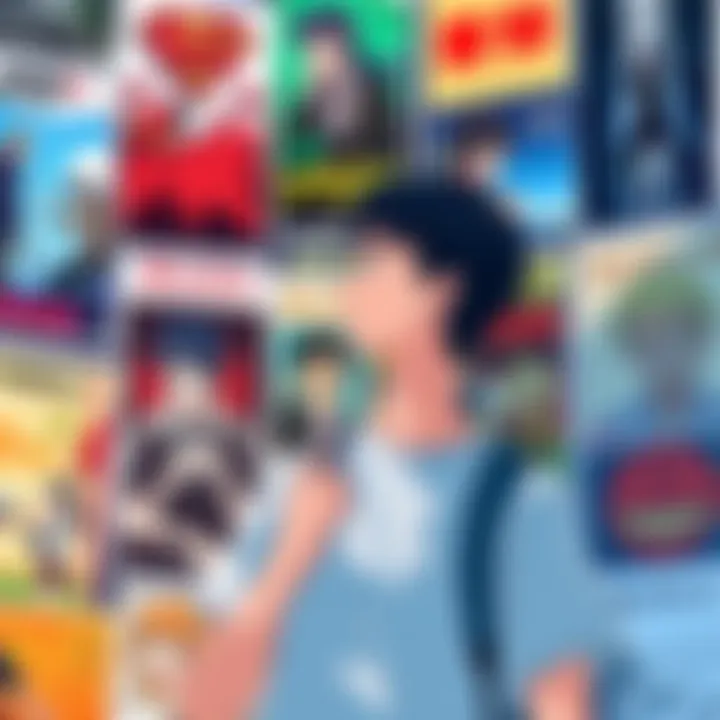 A high school graduate surrounded by anime posters focusing on sci-fi, slice of life, and psychological horror themes, contemplating shows like The Case Study of Vanitas.