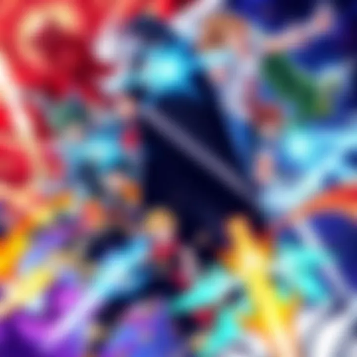 Anime Action and Fantasy Recommendations A vibrant collage of popular action and fantasy anime characters in dynamic poses, showcasing epic battles and magical elements.