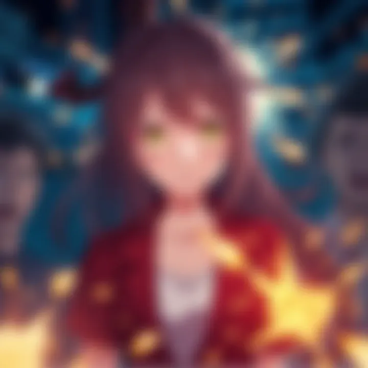 A female anime character with glowing eyes and an explosive aura, symbolizing a major plot twist. She's surrounded by shocked onlookers, showing their surprise at the twist.