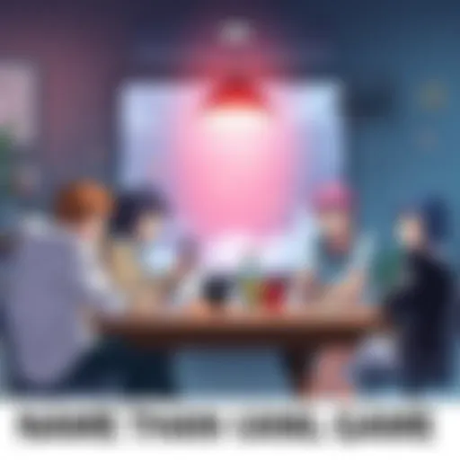A group of anime fans gathered around a table, excitedly discussing and identifying original anime series.