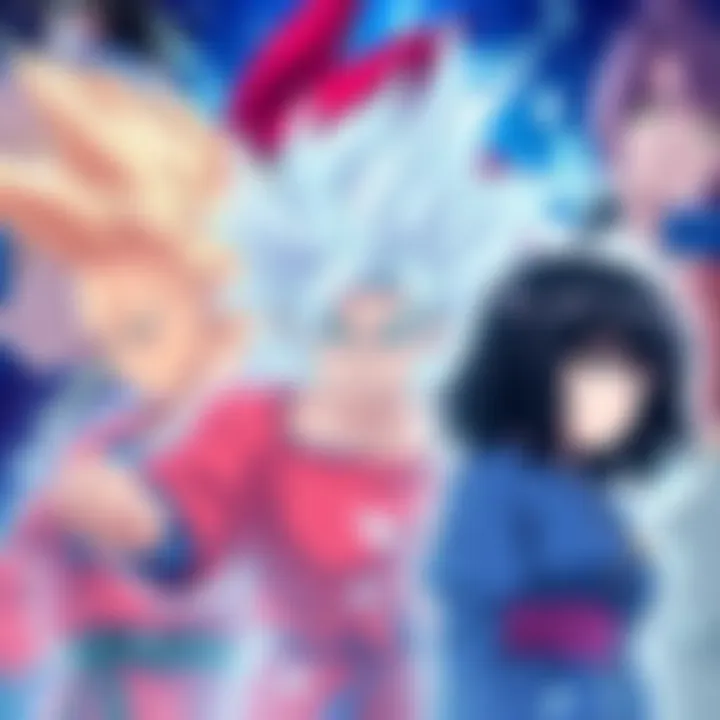 A collage of diverse anime characters including Mahagora, a Super Saiyan, and Inumaki, showing their unique traits and adaptations in storytelling.