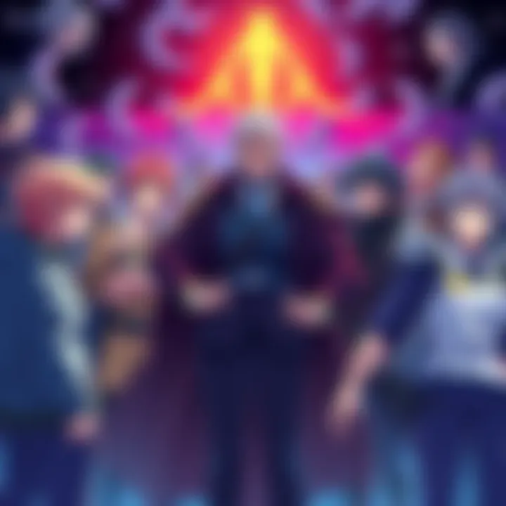 A group of anime fans discussing who should be the God of the Anime Universe, with one character in the center claiming the title.
