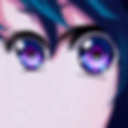 A close-up of vibrant anime character eyes, showcasing their large size and expressive features, capturing attention.