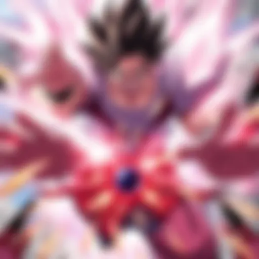 A strong anime character transforming mid-battle, surrounded by bright energy and intense sparks.