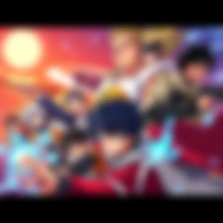 A group of diverse anime characters showcasing their unique styles and powers, set against a vibrant background that captures the essence of adventure and emotion.