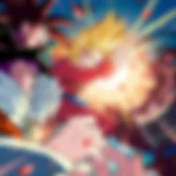 Popular anime characters like Goku from Dragon Ball Z fighting together in an intense scene.