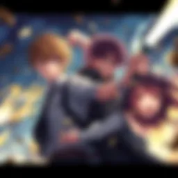 Anime characters in action Dynamic scene of anime characters engaging in a battle while also expressing romantic tension