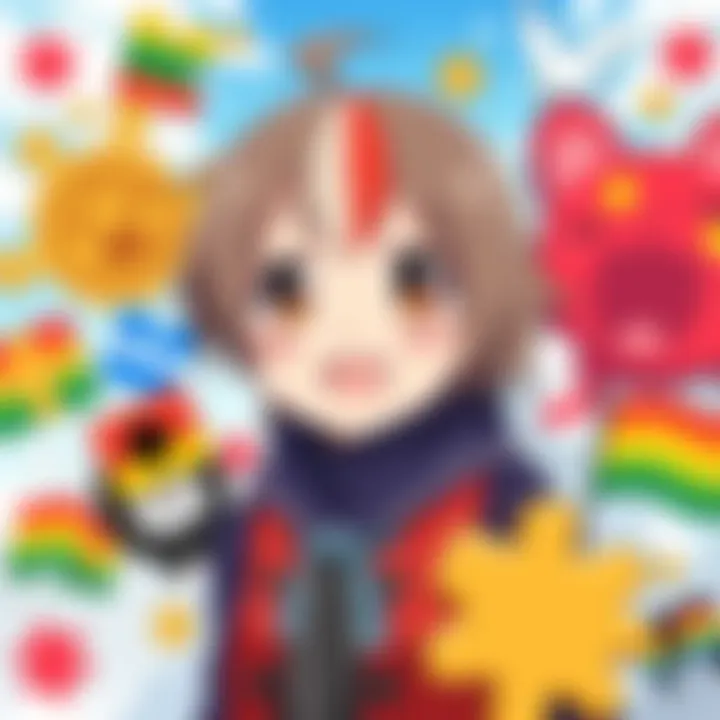 Illustration of anime character Tomori from MyGol!l!land smiling, surrounded by various anime symbols representing diversity and inclusion