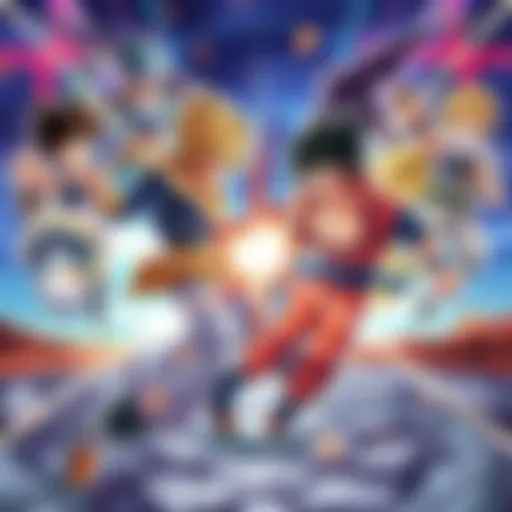 Various anime characters face off in an epic showdown, showcasing their unique powers and abilities.