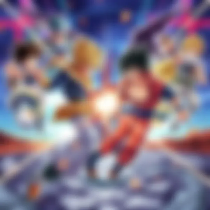 Various anime characters face off in an epic showdown, showcasing their unique powers and abilities.