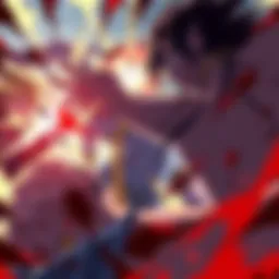 Anime characters engaging in an intense and violent fight, showcasing blood and action, representing the gory themes seen in series like Invincible.