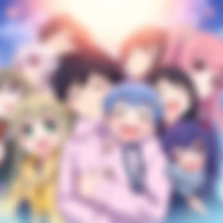 A collection of cheerful anime characters smiling and offering support to viewers, evoking feelings of joy and comfort.