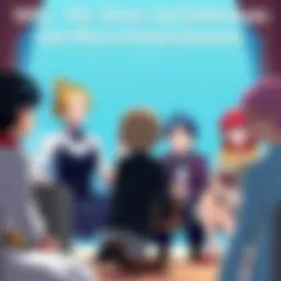 A comparison scene featuring characters from My Dress-Up Darling and One Piece in a lively debate setting, highlighting emotional expressions and character depth
