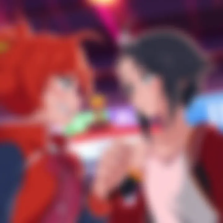 Anime characters in debate Two anime characters representing different opinions, one cheerful and one frustrated, discussing a popular series.