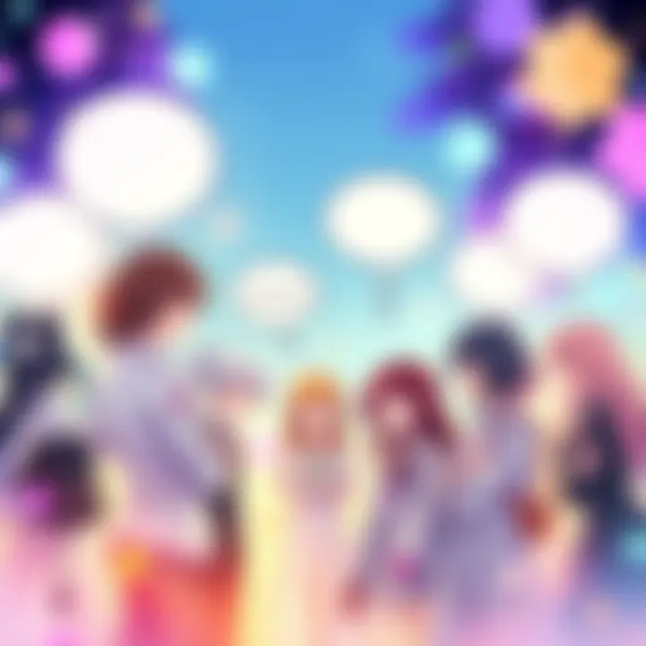A group of anime characters engaging in conversation, surrounded by vibrant colors and speech bubbles representing discussions in the anime community.